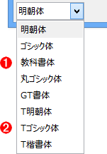 書体指定プルダウンメニュー